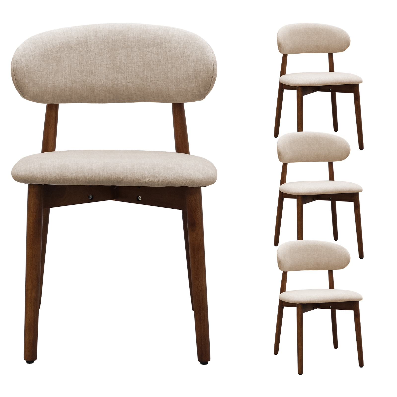 Light Camel Flannelette Upholstered Dining Chair With Walnut Solid Wood Legs, Armless Chair Set Of 4 For Kitchen, Restaurant, Living, Meeting Room_voghion.com